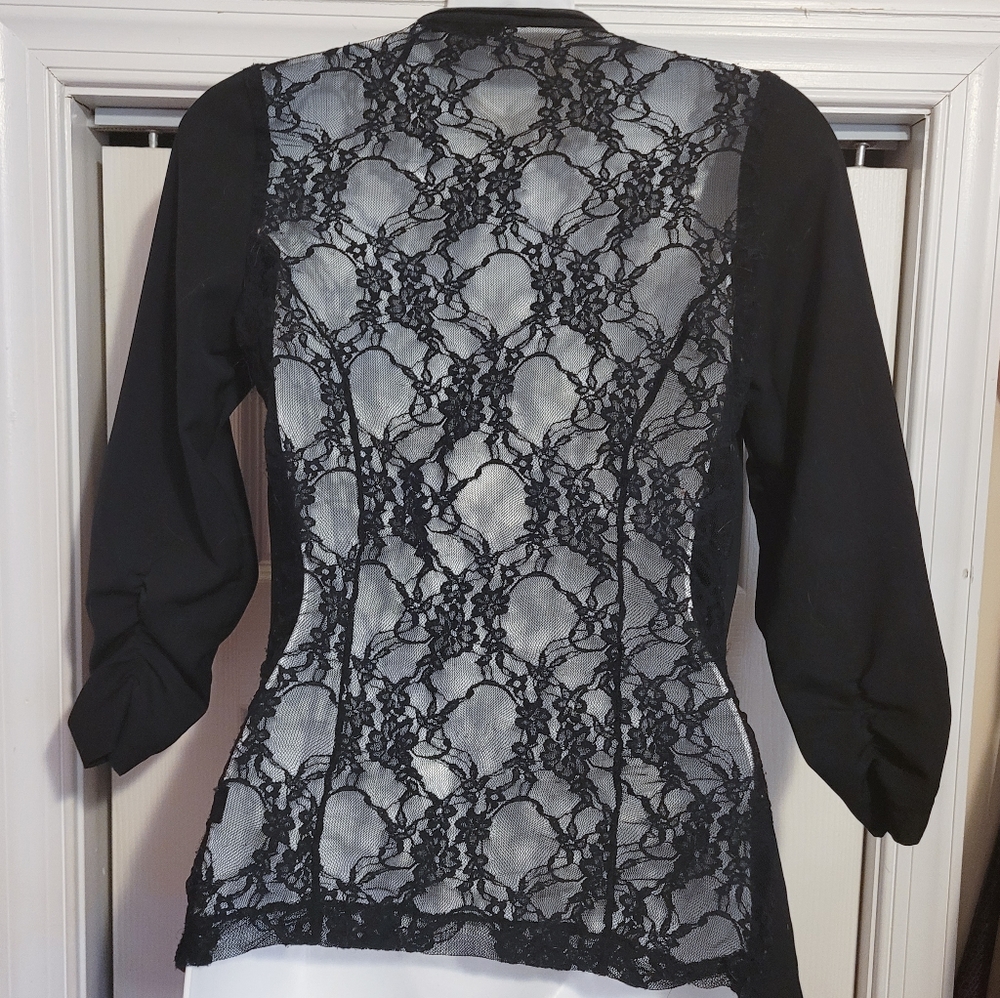 Sleek lace back black blazer
